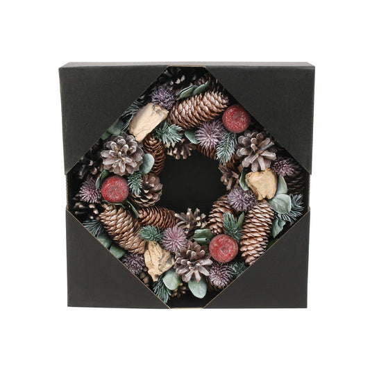 Green/Lilac Pine Cone &amp; Apple Wreath (30cm)
