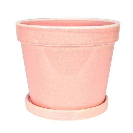 Vintage Pink-Stoneware Painted Pot with Saucer (20x17cm)
