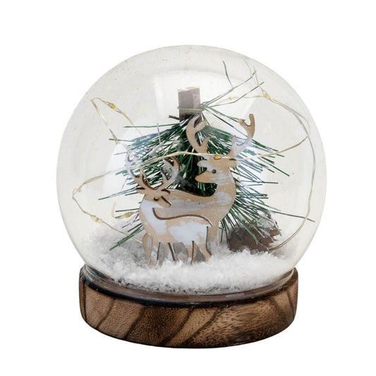 LED Reindeer &amp; Forest Snow Globe (11cm)