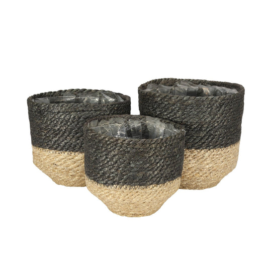 Set of 3  Jute Basket  with Liner (Natural &amp; Grey)