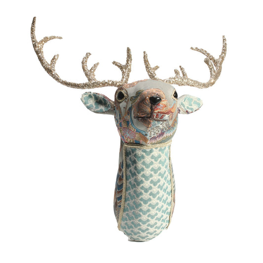 Sage Green &amp; Pink Embroidered Deer Head (42 cm)