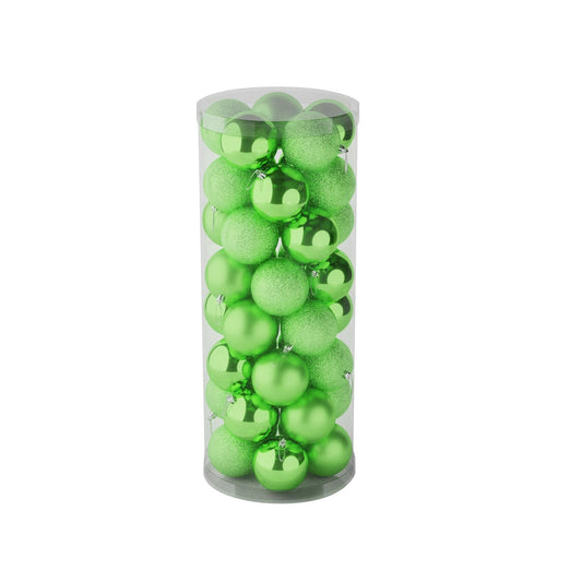 48 Light Green Baubles in Matt  Shiny &amp; Glitter Finish (8cm)