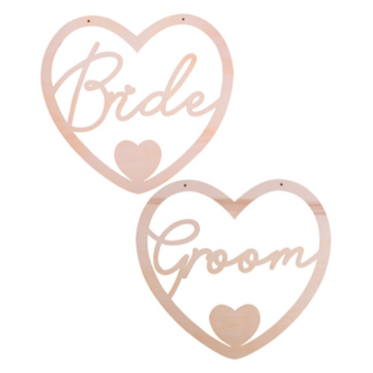 Wooden Heart Mr &amp; Mrs Chair Signs