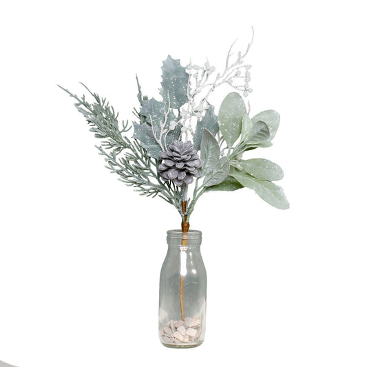 Lambs Ear  Holly  Cone &amp; White Berry Flocked Spray (36cm)