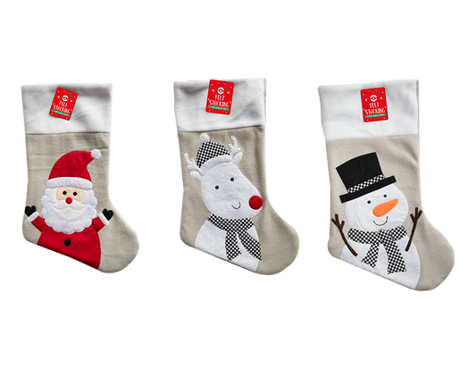 Grey Embroidered Felt Stocking (46cm x 20cm)