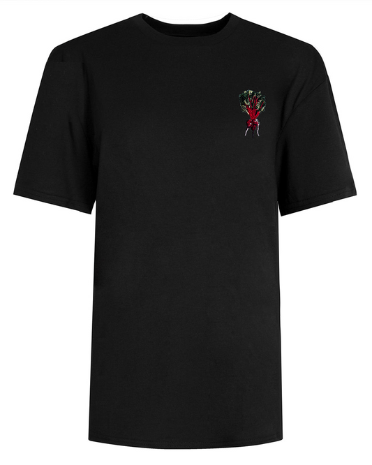 Beetroot Embroidered Organic Cotton T-Shirt Black