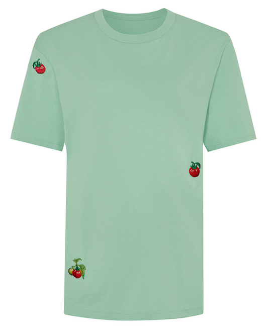 Tomatos Embroidered Organic Cotton T-Shirt Green
