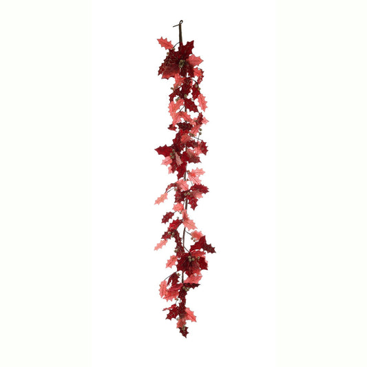 Holly Leaves Garland- Red &amp; Gold (182cm)