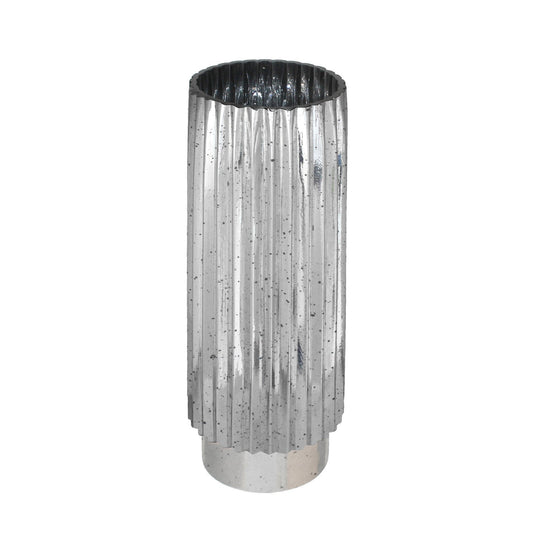 Silver Tonal Ribbed Cylinder VaseÂ (40cm)