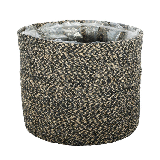 Natural &amp; Black Jute Braided Rope Basket with Liner (22 x 19cm)