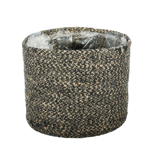 Natural &amp; Black Jute Braided Rope Basket with Liner (19 x 16cm)