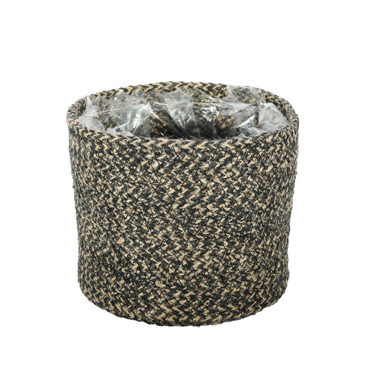 Natural &amp; Black Jute Rope Basket (16x14cm)