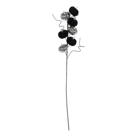 Silver &amp; Black Velvet Pumpkin Pick (70cm)