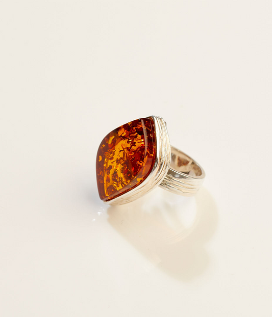 OOAK Roselle Glow Amber Adjustable Ring (SIZE P-U)