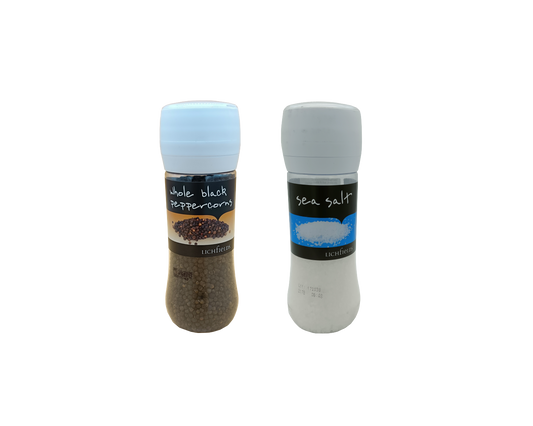 Lichfields Sea Salt Food Grinder 1 x 385g and Whole Black Peppercorns 1 x 200g