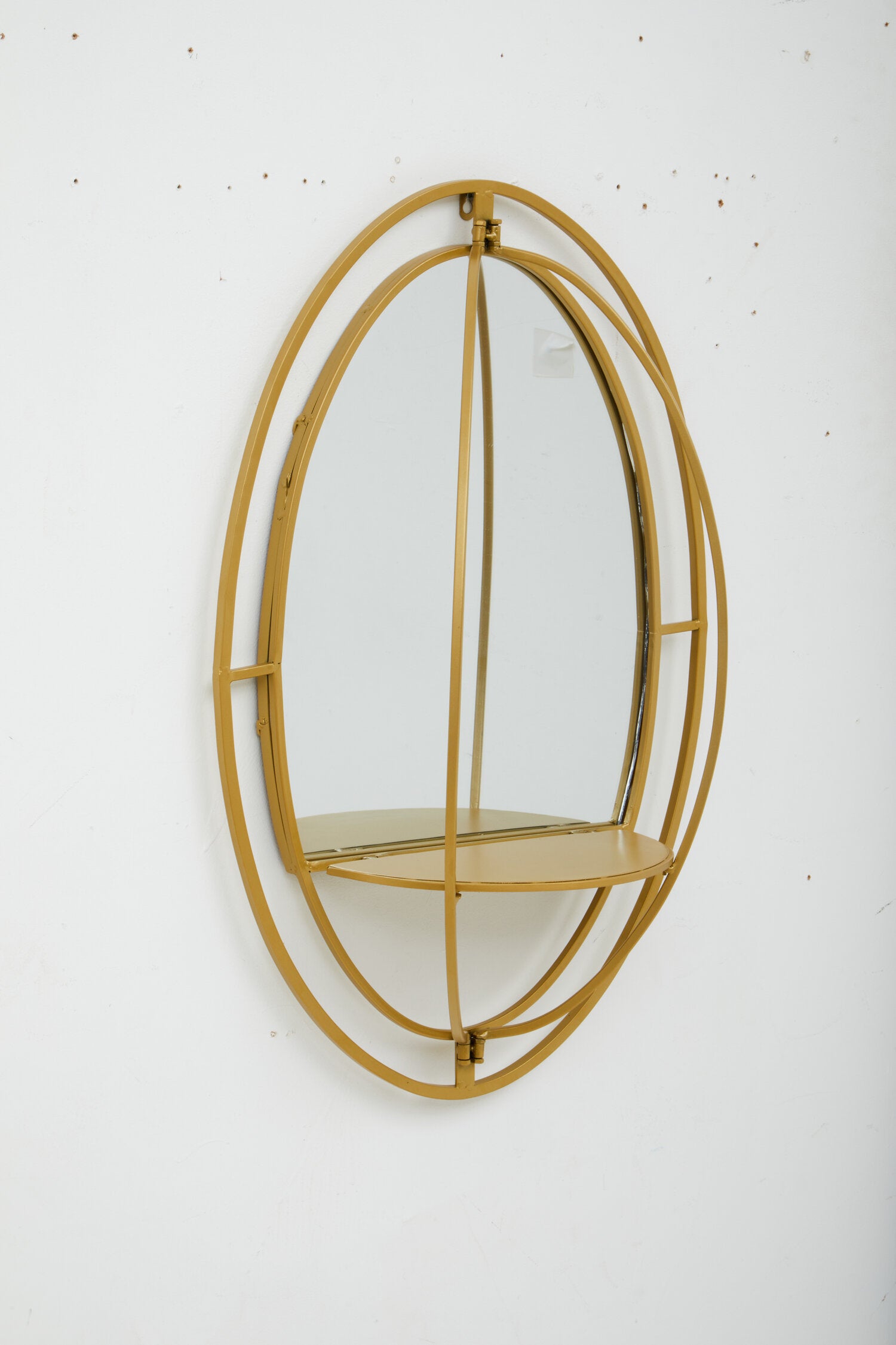 Avento Oval Shelved Gold Wall Mirror
