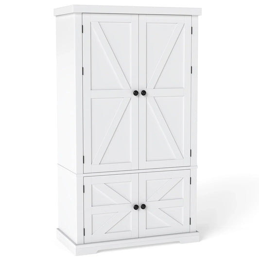 139 cm Pantry Cabinet with 4 Doors and 6 Door Shelves-White