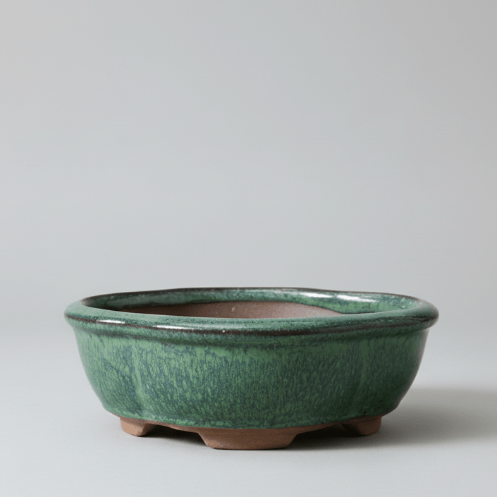 13cm Glazed Bonsai Pot | Floral | 13cm x 10cm x 5cm | Green | Luxury Home Accessories | Heulog Glow