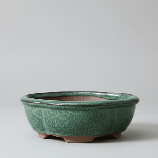 13cm Glazed Bonsai Pot | Floral | 13cm x 10cm x 5cm | Green | Luxury Home Accessories | Heulog Glow