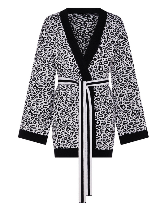 Leopard Knitted Wool & Cashmere Kimono Black & White