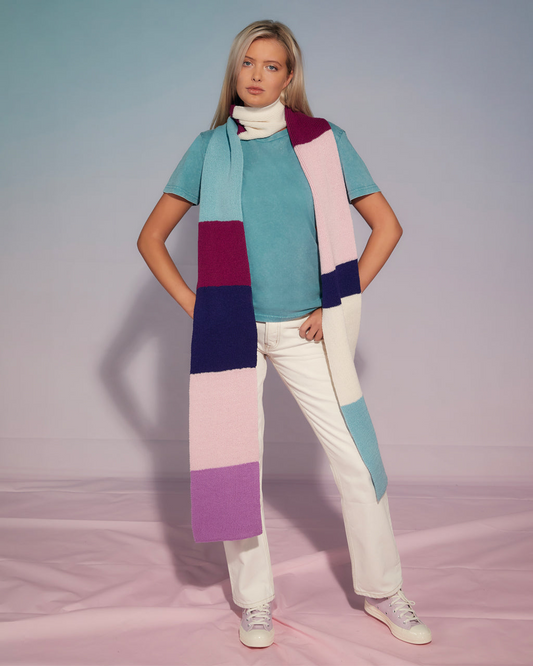 Ribbed Colour Block Wool & Cashmere Scarf
