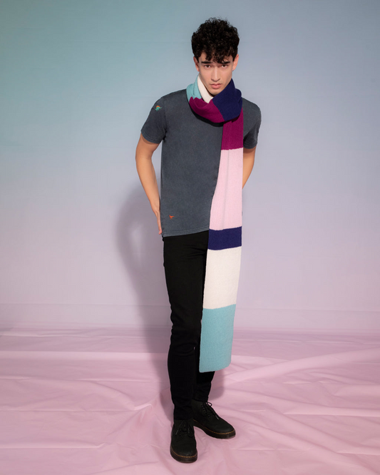 Ribbed Colour Block Wool & Cashmere Scarf