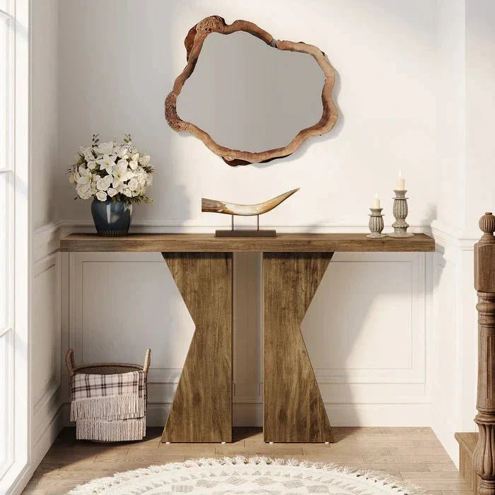 140cm Wood Console Table, 140 cm Sofa Table Entryway Table with K-Shaped Frame | Luxury Home Accessories | Heulog Glow