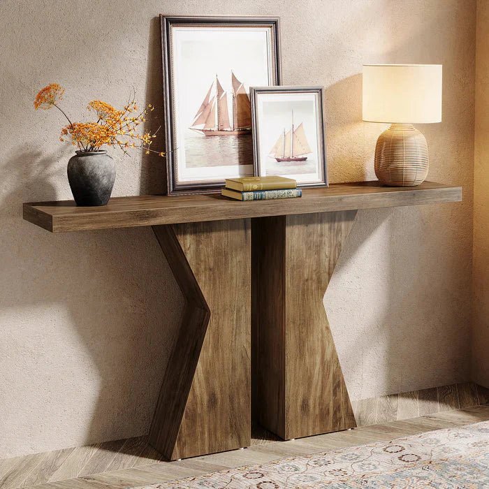 140cm Wood Console Table, 140 cm Sofa Table Entryway Table with K-Shaped Frame | Luxury Home Accessories | Heulog Glow