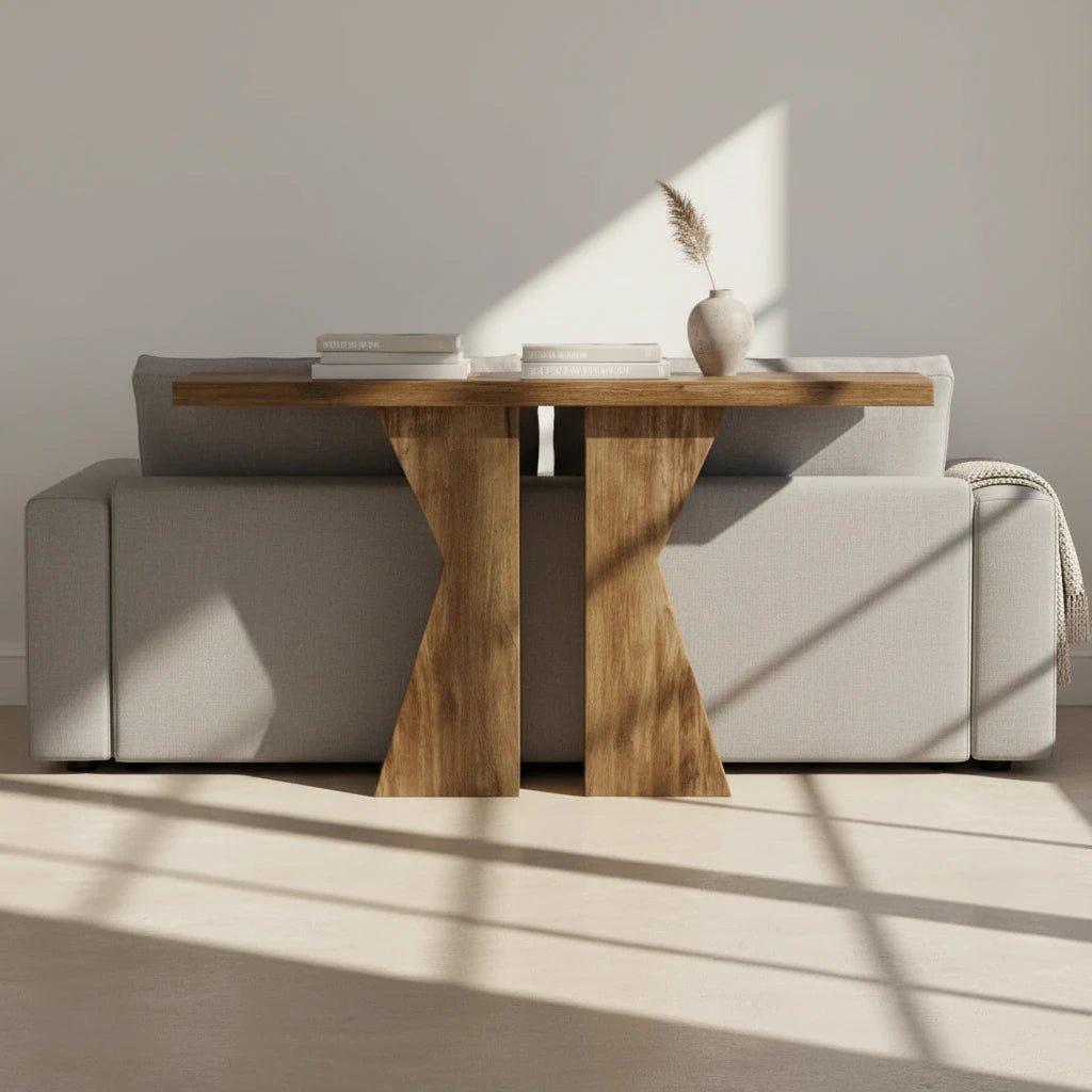 140cm Wood Console Table, 140 cm Sofa Table Entryway Table with K-Shaped Frame | Luxury Home Accessories | Heulog Glow