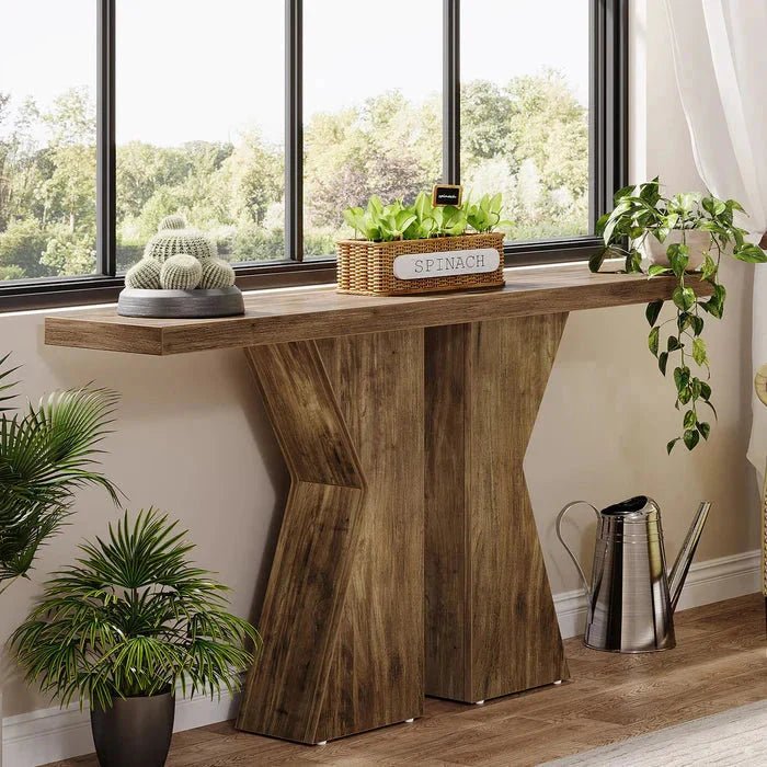 140cm Wood Console Table, 140 cm Sofa Table Entryway Table with K-Shaped Frame | Luxury Home Accessories | Heulog Glow