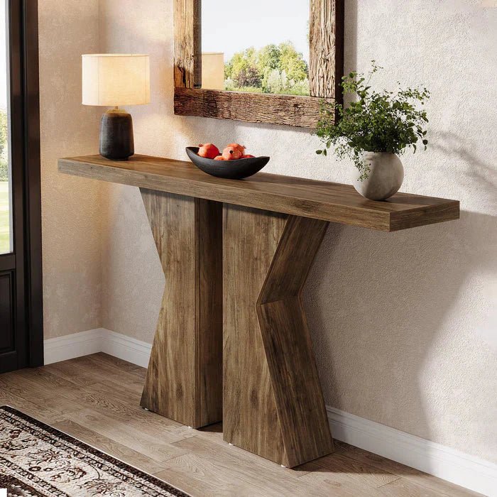 140cm Wood Console Table, 140 cm Sofa Table Entryway Table with K-Shaped Frame | Luxury Home Accessories | Heulog Glow