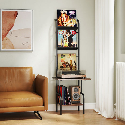 144cm Tall Record Player Stand&nbsp;with Vinyl Storage for Living Room Bedroom-Brown