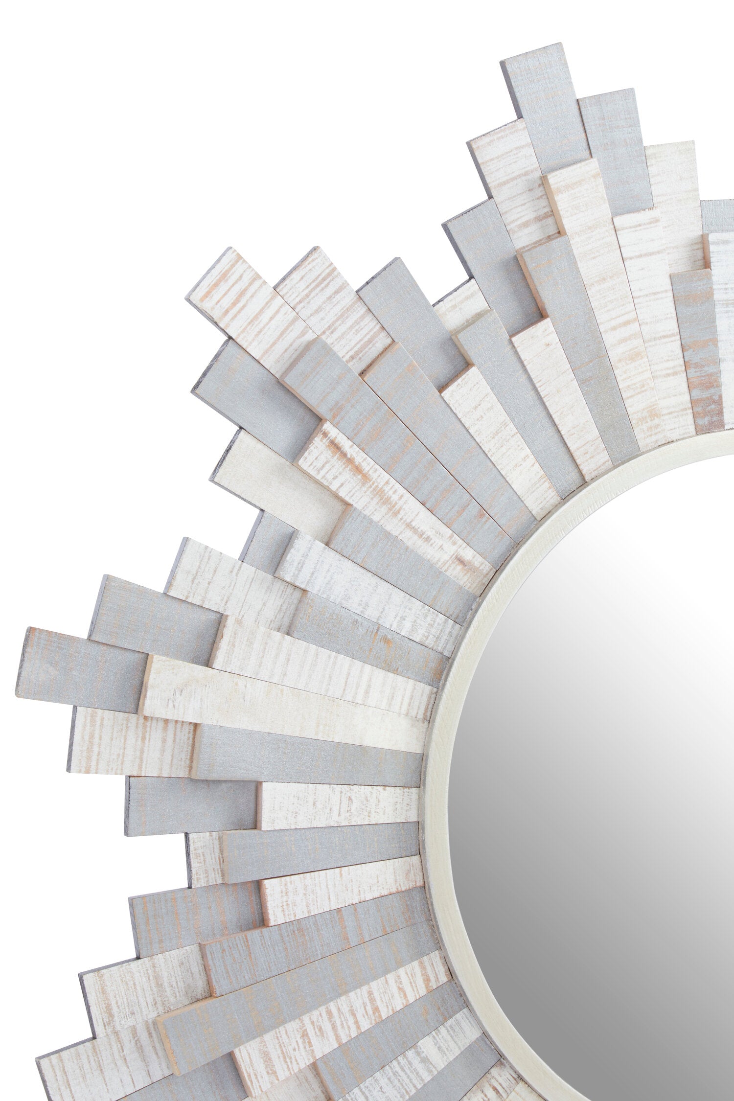 Sunburst Grey and White Wooden Wall Mirror