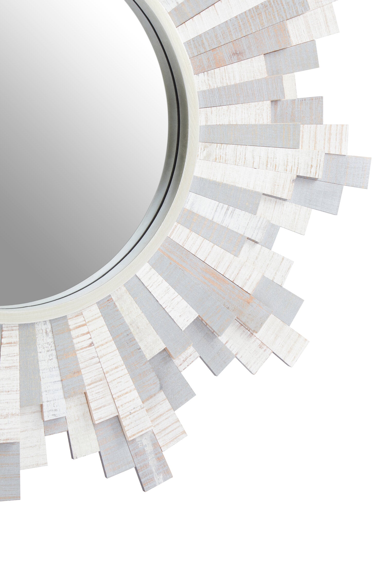 Sunburst Grey and White Wooden Wall Mirror