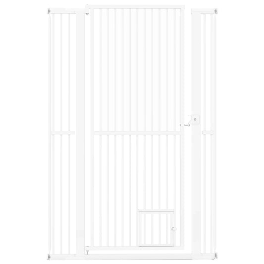 150CM Extra Tall Pet Gate Heavy-Duty Metal Easy Walk Through Gate-White