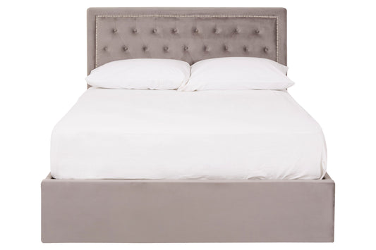 Hannah Grey Velvet Ottoman Bed Double