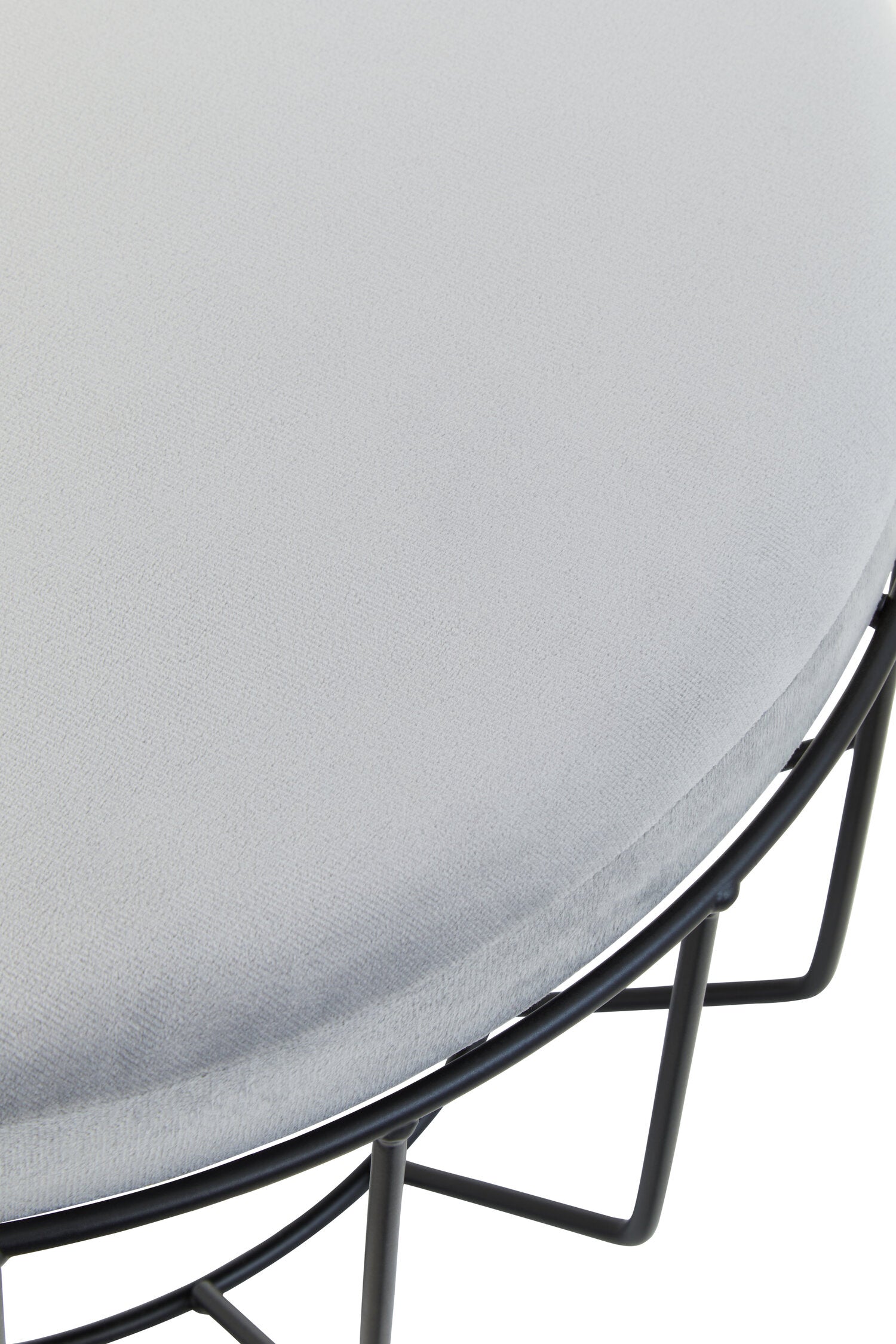 Hayes Round Grey Velvet and Black Metal Large Footstool