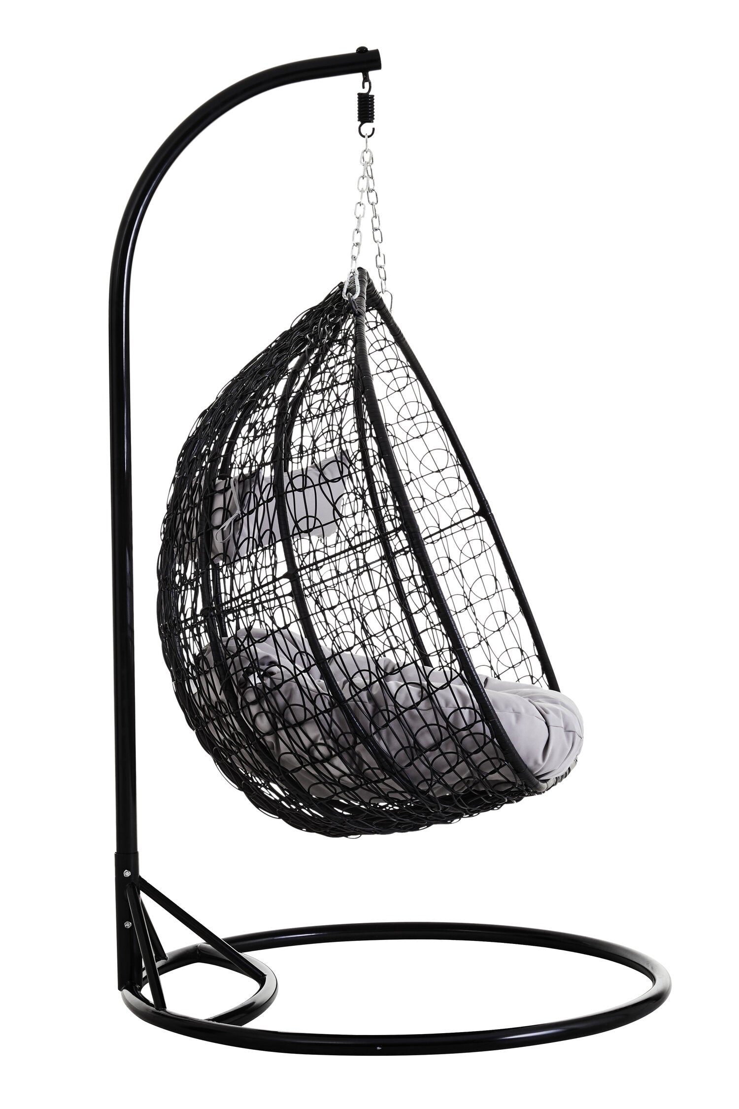 Goa Black Rattan Effect Double Hanging Chair With Grey Cushions
