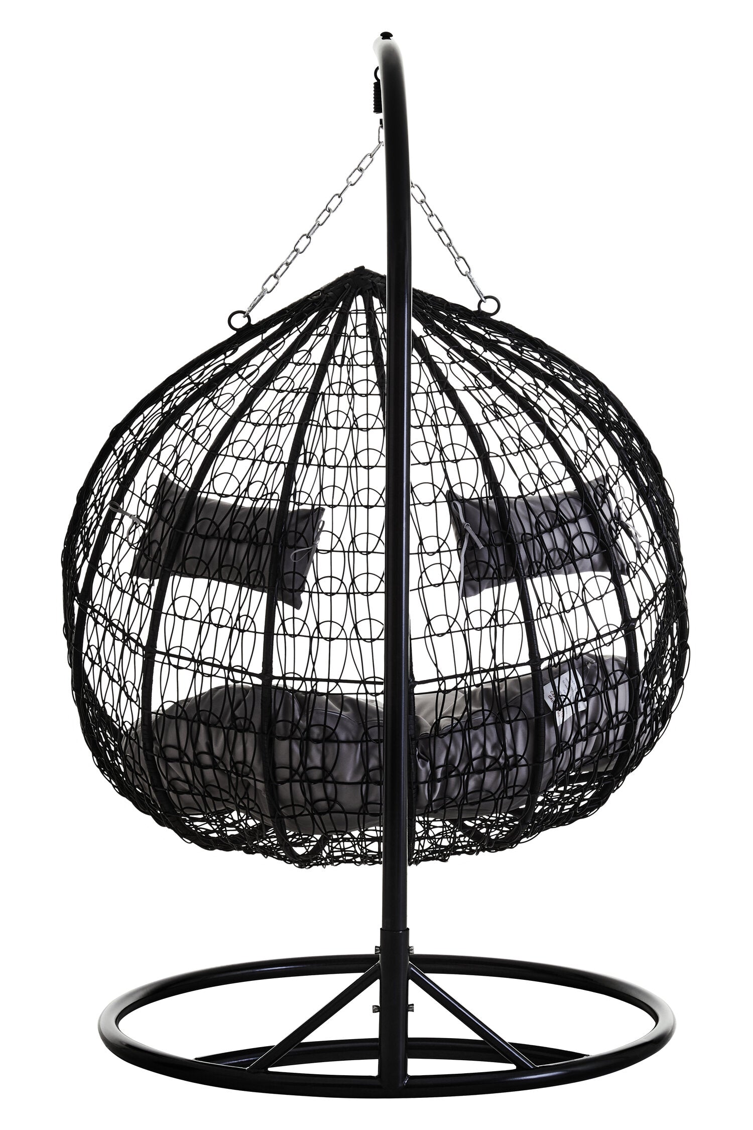 Goa Black Rattan Effect Double Hanging Chair With Grey Cushions