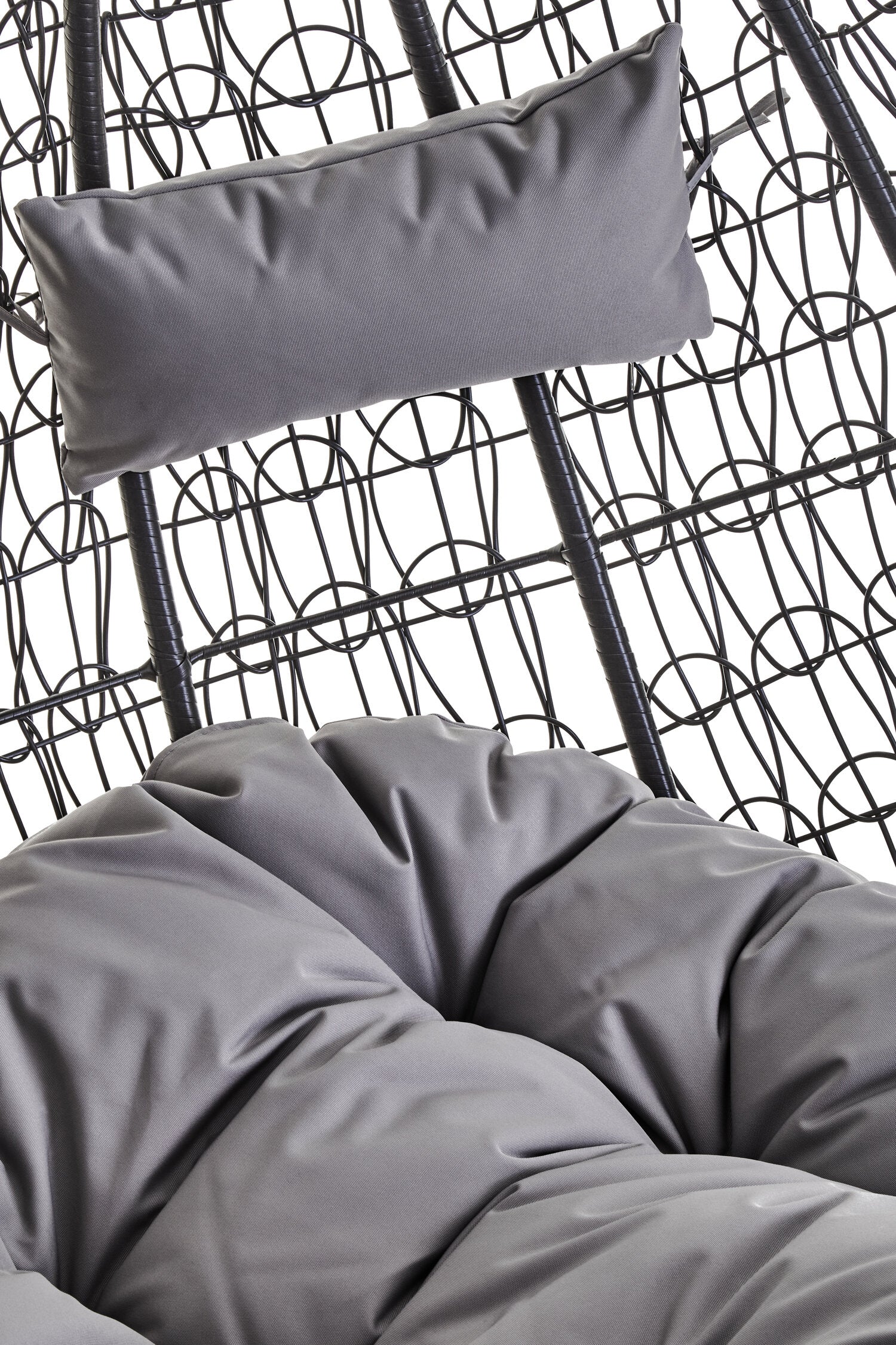 Goa Black Rattan Effect Double Hanging Chair With Grey Cushions