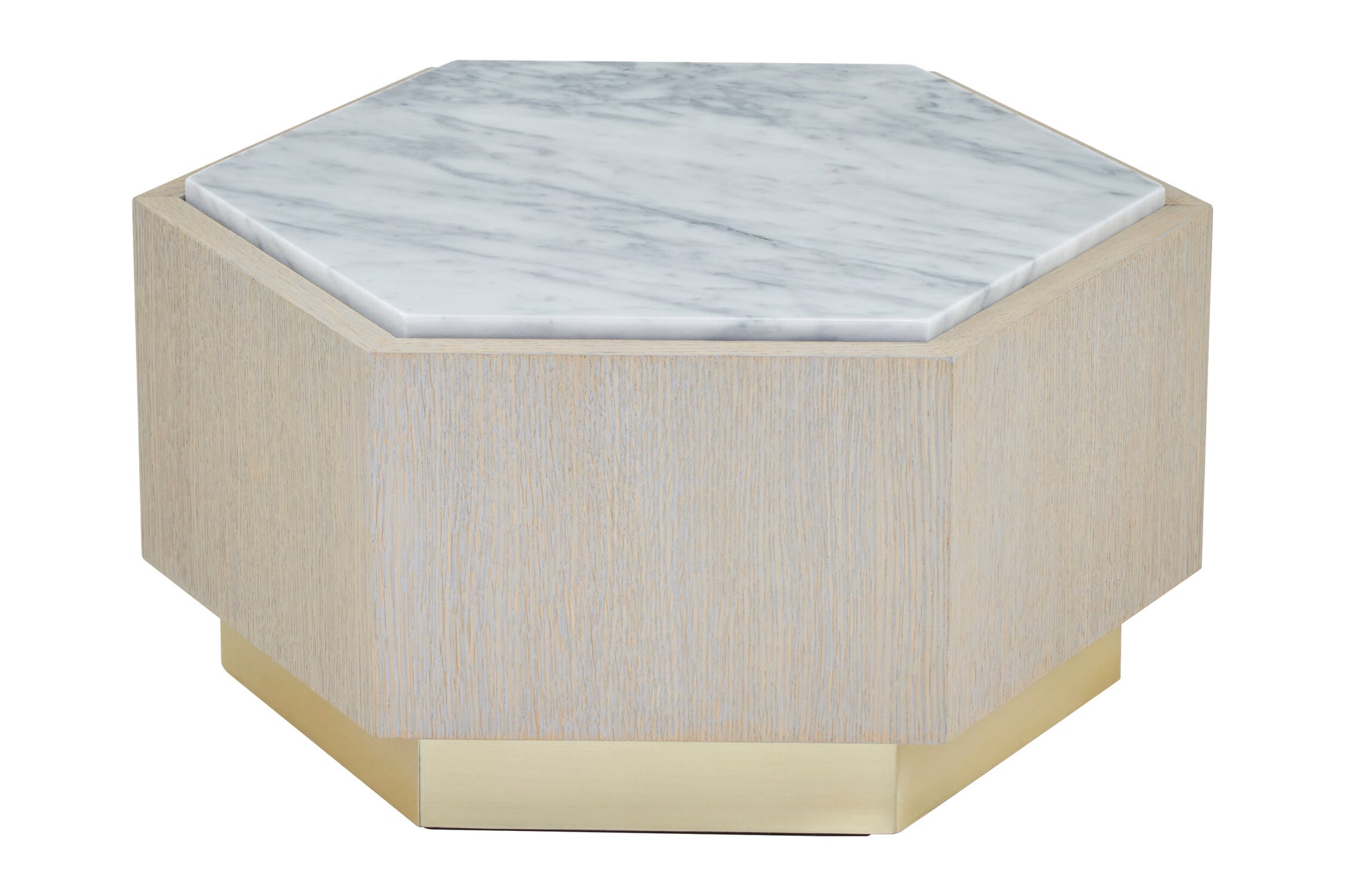 Villi White Marble and Wooden Hexagon Small Side Table