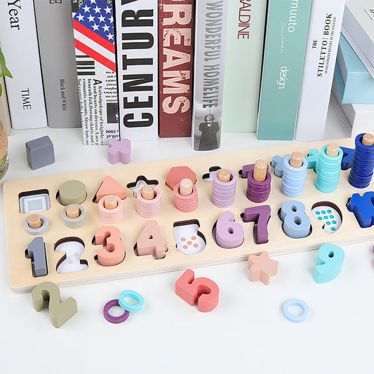 Wooden Montessori Shape & Number Learning Board – 3-in-1 Educational Puzzle Toy