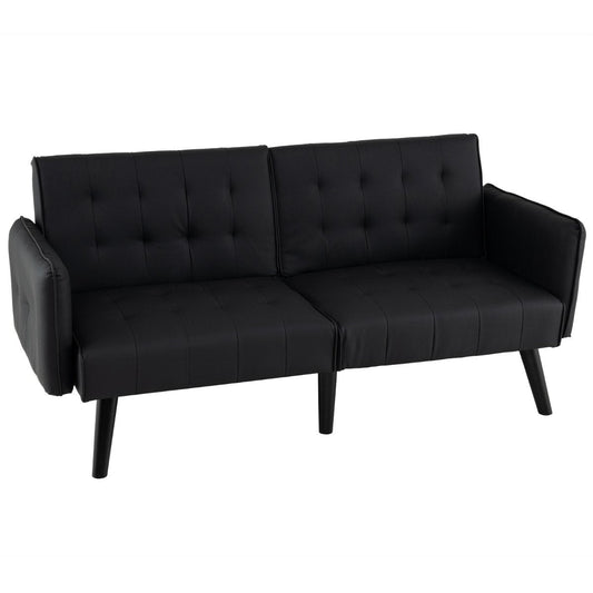 164 CM Convertible Futon Sofa Bed with 3-Position Adjustable Backrests-Grey