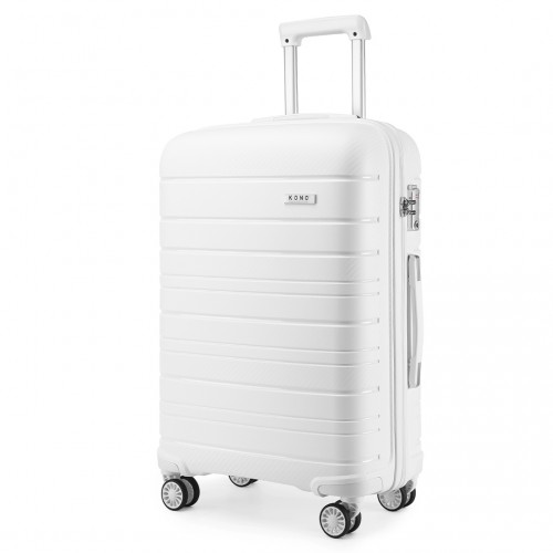 K2091L - Kono 20 Inch Multi Texture Hard Shell PP Suitcase - Classic Collection - White