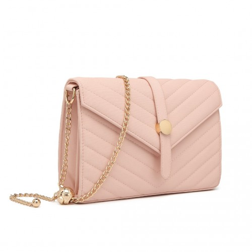 LP2205 - Miss Lulu V-stitched Flap Leather Chain Bag - Pink