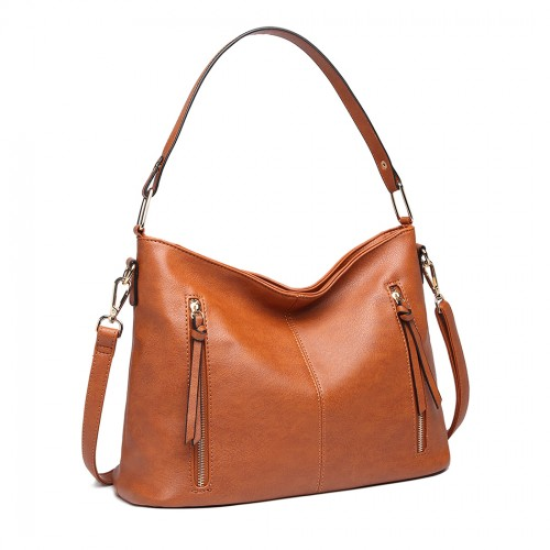 LT1941-MISS LULU CLASSIC STYLE SLOUCH SHOULDER BAG BROWN