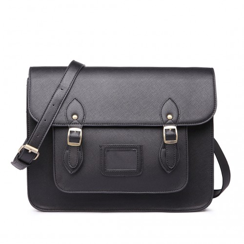 LT1665 - Miss Lulu Plain Leather Look School Work Satchel Black