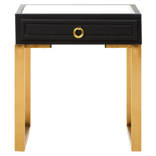 Cardoba 1 Drawer Black Shagreen Effect Side Table