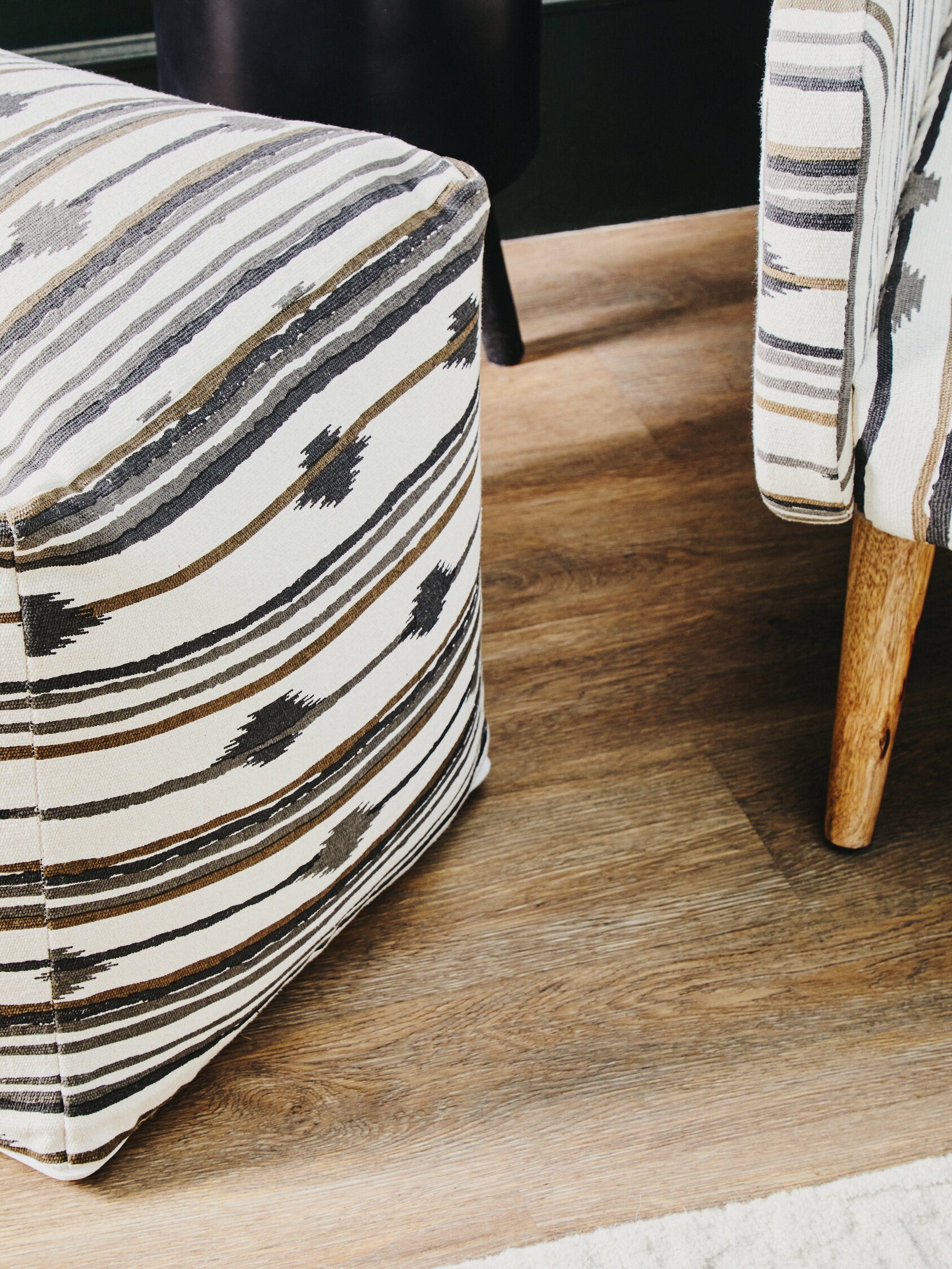 Cefena Black and White Ikat Square Pouffe