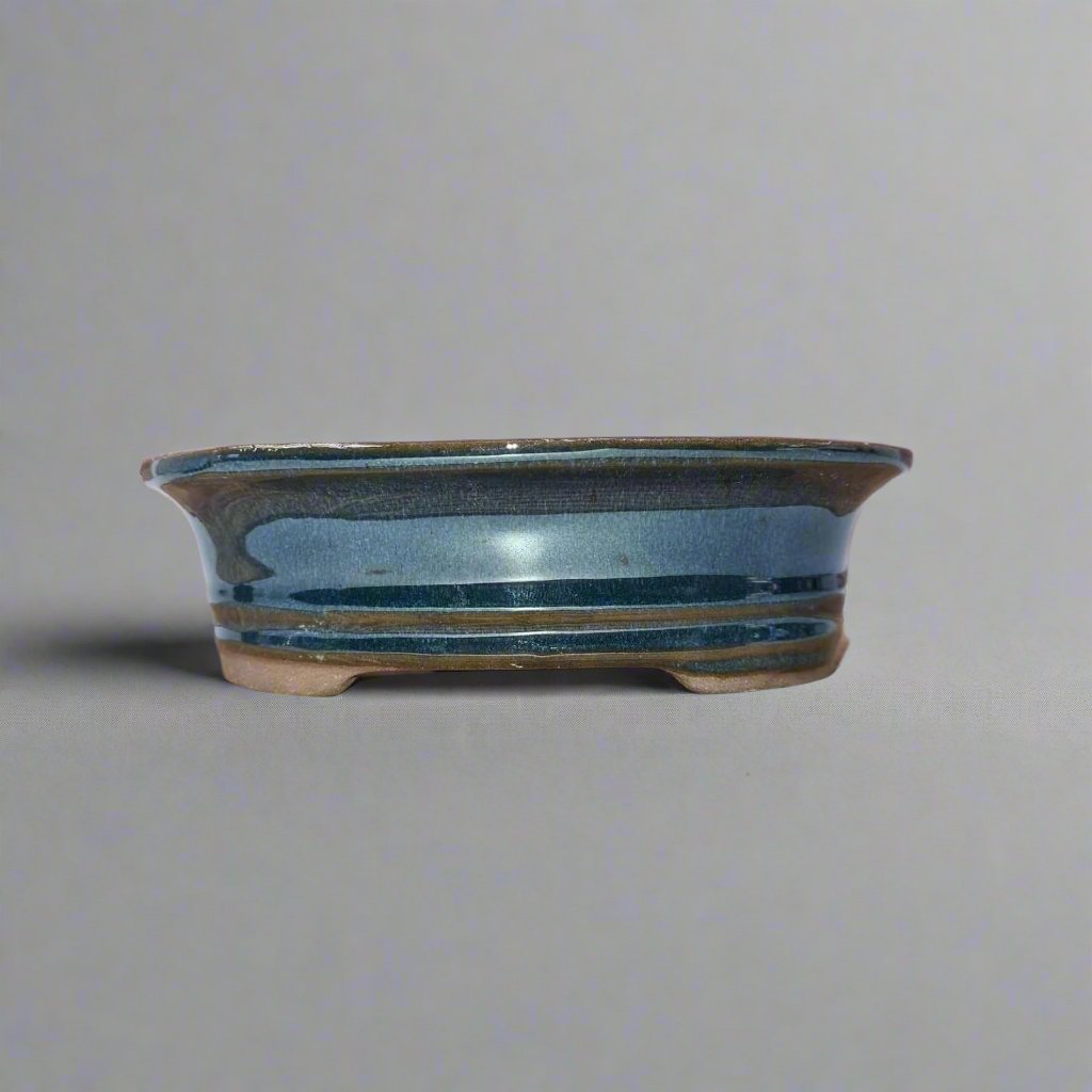 16cm Glazed Bonsai Pot | Oval | 16cm x 12cm x 4cm | Blue | Luxury Home Accessories | Heulog Glow